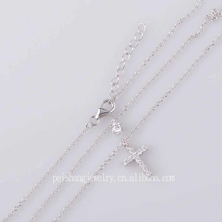 Custom Dainty Jewelry 925 Pendant Plated Cubic Zircon Religious Faith Small Layer Necklaces Gold Sterling Silver Women 18K Cross