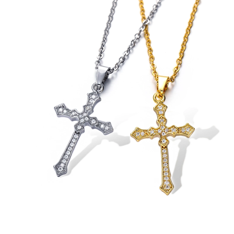 18K Gold Plated Necklace with Diamonds Zircon Iced out Cross Pendant Chain Necklace for Women/Men/Unisex