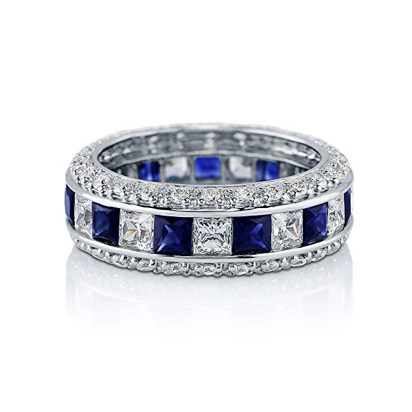 925 Silver Princess Cut CZ Eternity Engagement Wedding Ring Band