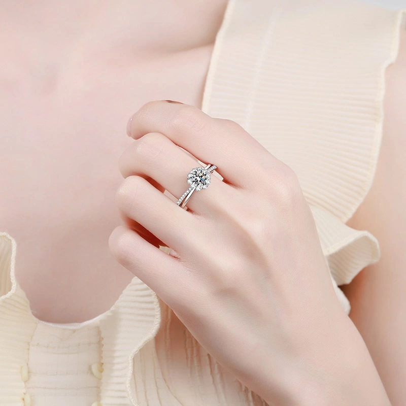 Silver 925 Original 3-Carat Cut Diamond Moissanite Lotus Ring for Women