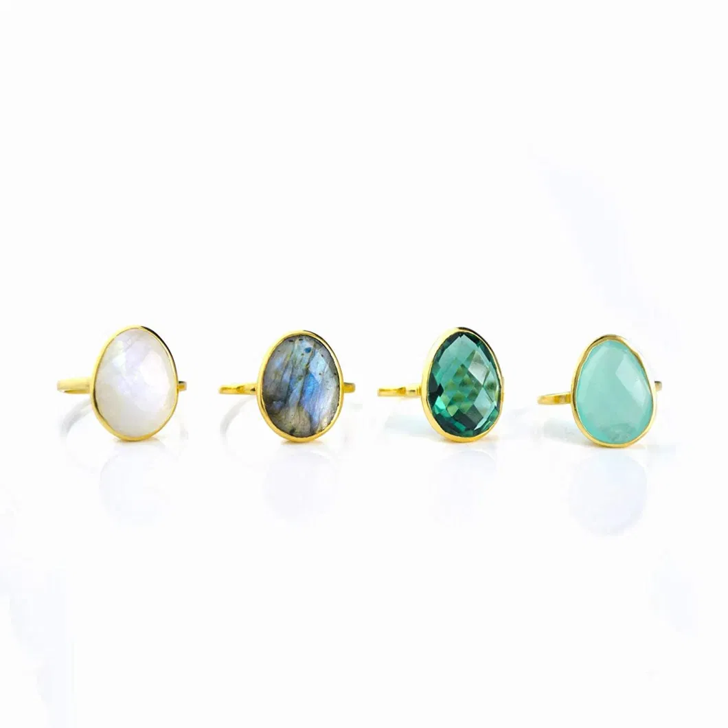 Fashion Green Tourmaline Gemstone Ring Jewelry 925 Sterling Silver Oval Lapis Lazuli Birthstone Stacking Statement Ring