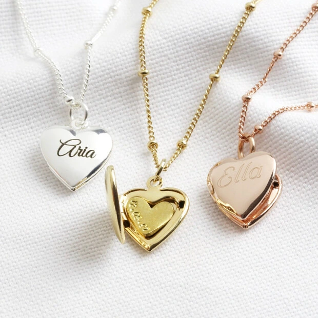 Personalized 925 Sterling Silver Jewelry 14K Gold Plated Engraved Heart Locket Necklaces for Women Girls Kids Friend