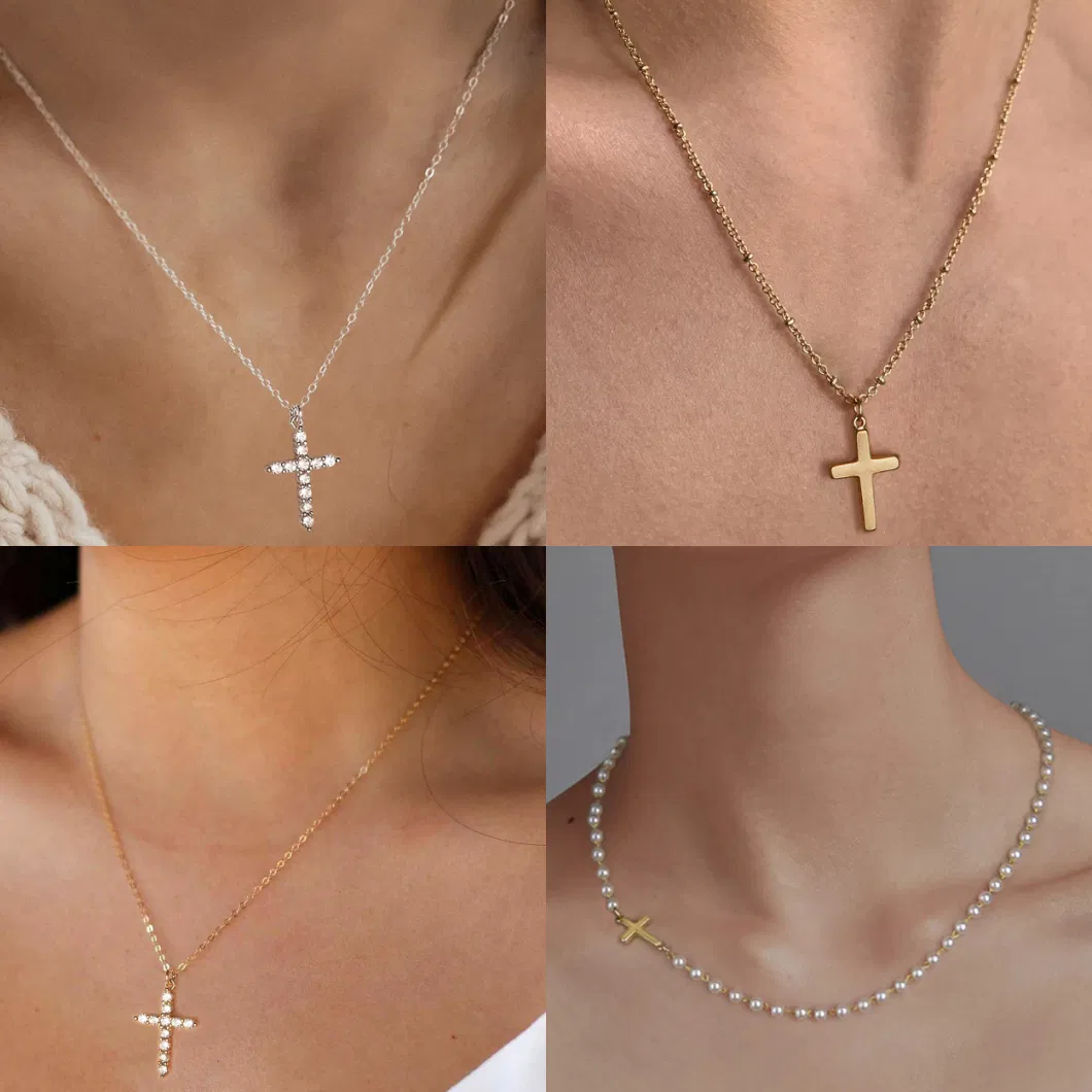 Custom Dainty Jewelry 925 Pendant Plated Cubic Zircon Religious Faith Small Layer Necklaces Gold Sterling Silver Women 18K Cross