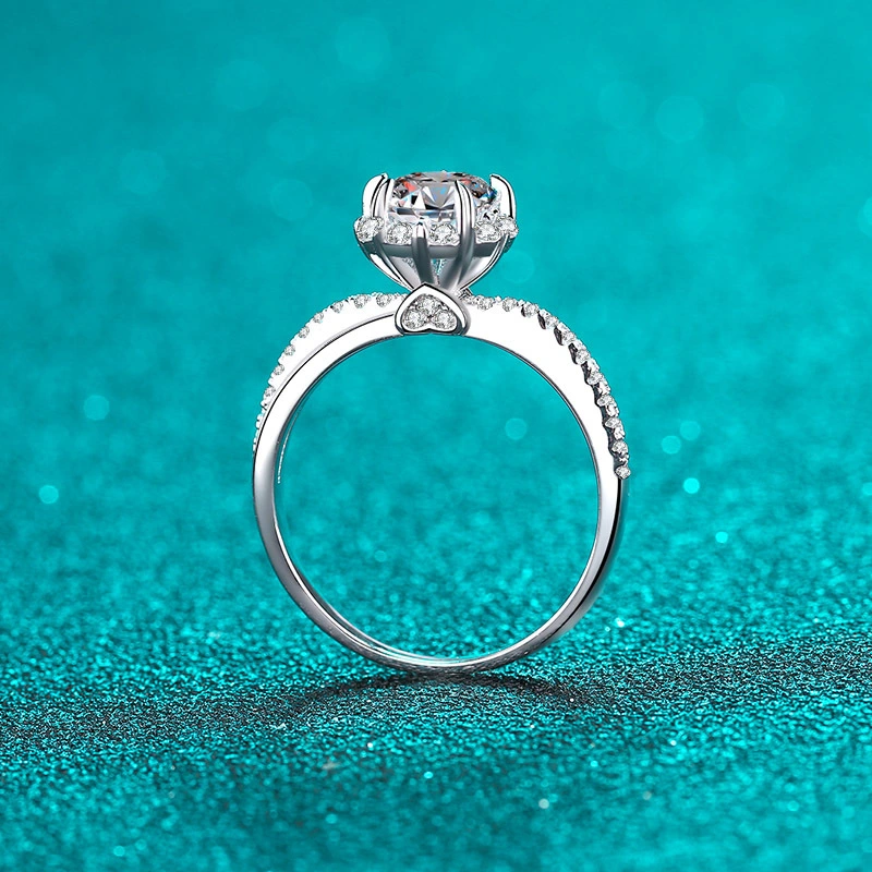 Silver 925 Original 3-Carat Cut Diamond Moissanite Lotus Ring for Women