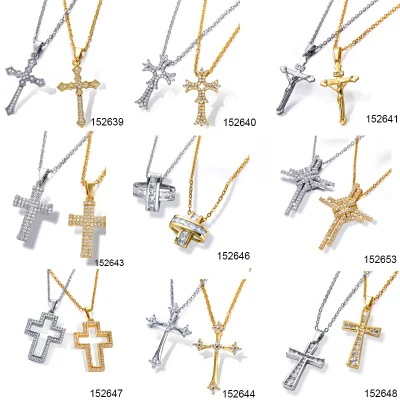 18K Gold Plated Necklace with Diamonds Zircon Iced out Cross Pendant Chain Necklace for Women/Men/Unisex